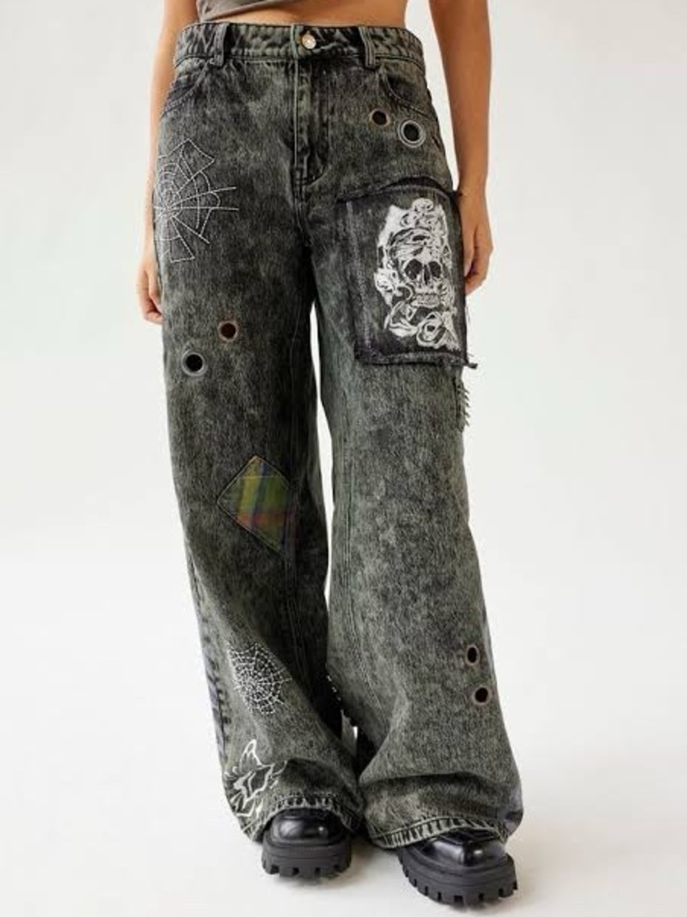 BDG Ansley A- Wide Grunge Hardware Acid Wash Jeans Womens Size 25